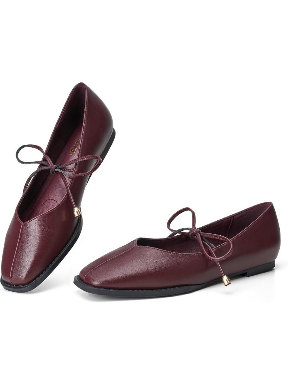 Women's Burgundy Mary Jane Ballet Flats Square Toe Bow Comfort Dress Shoes